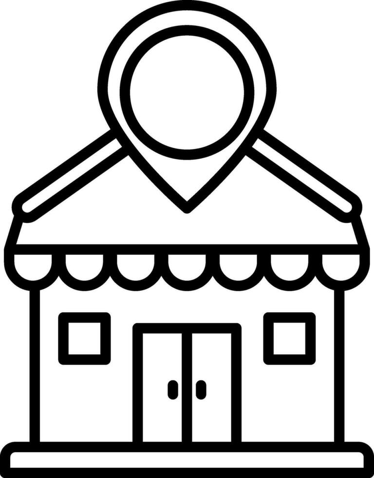 Location Pin With Shop Icon In Line Art. vector