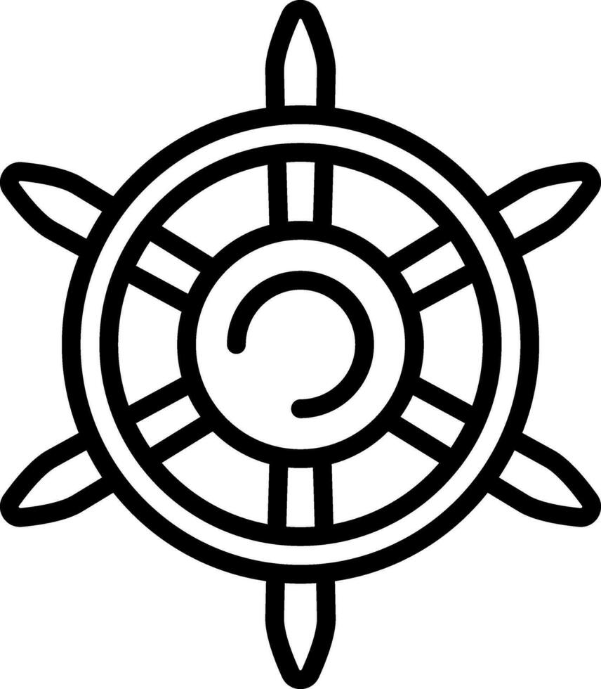 Ship Steering Wheel Icon In Black Line Art. vector