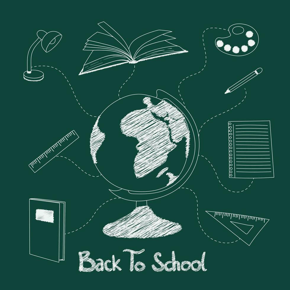 Line art of Globe with stationary in chalk effect design for back to school campaign design vector