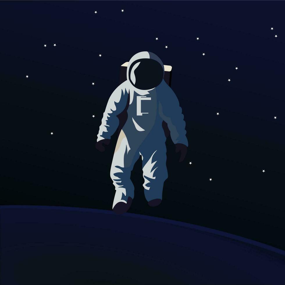 astronauta espacio caminando en cielo lleno de estrellas vector ilustración , cosmonauta caminando en el Luna o un diferente planeta vector imagen