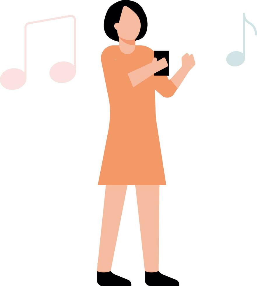 The girl is listening to music on the phone. vector