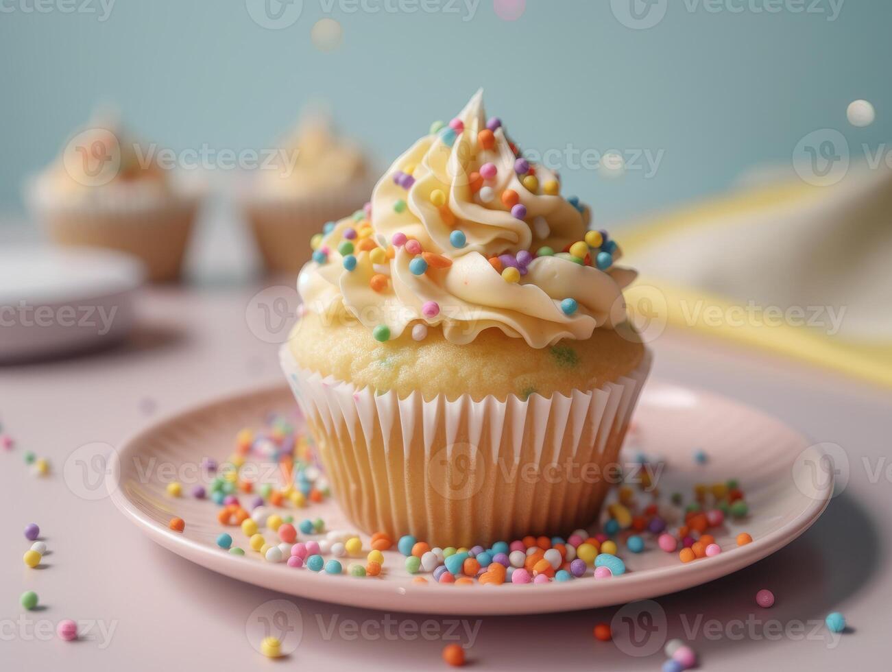 Festive Cupcake Frosting Top with Sprinkles. photo