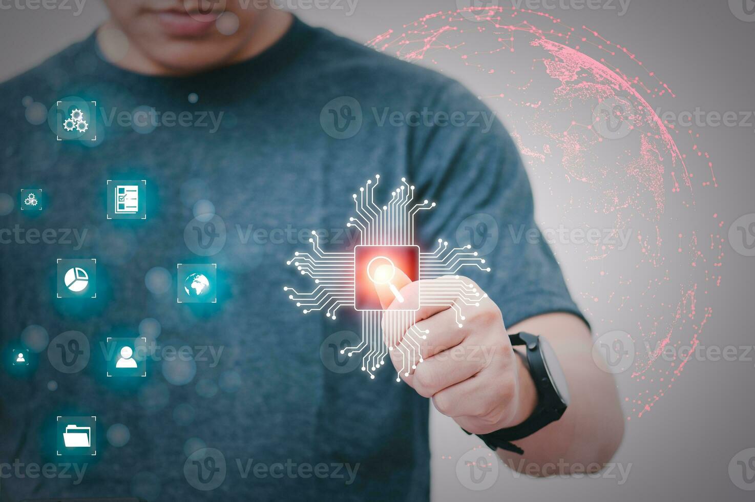 Information search technology, search engine optimization, male hand using a smartphone to search information, using search bar function on your website photo