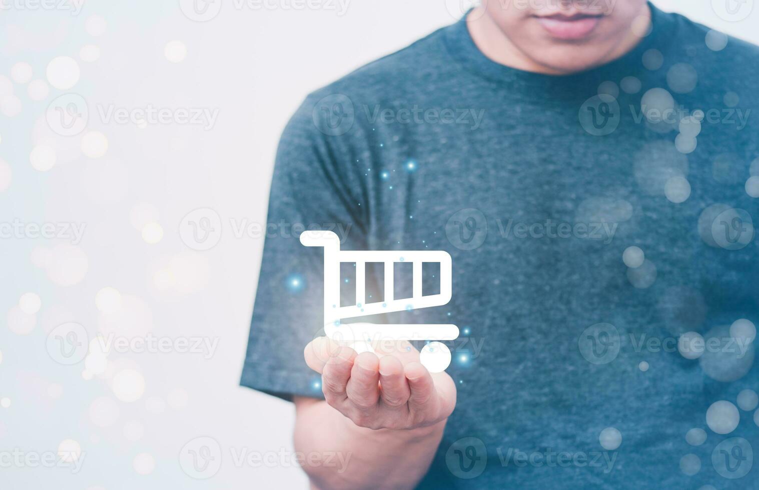 Business people use technology to display virtual shopping carts. The concept of connecting global data with Internet technology. Big data Search online marketing photo