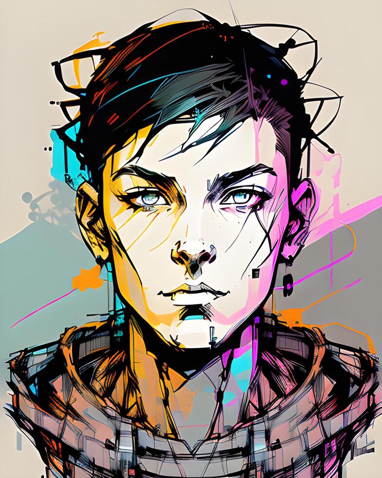 illustration of a man in the style of ink punk photo