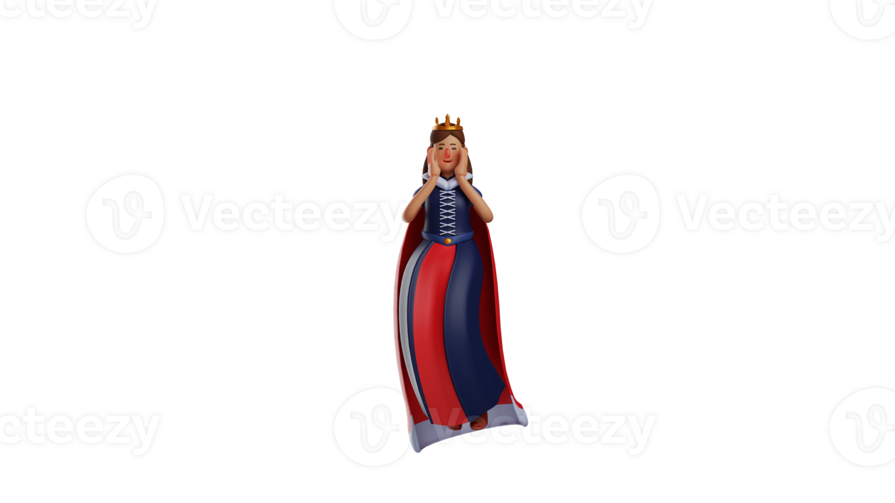 3D illustration. Shy Princess 3D cartoon character. The princess held her cheeks and smiled cutely. The royal princess showed a bashful expression. 3D cartoon character png