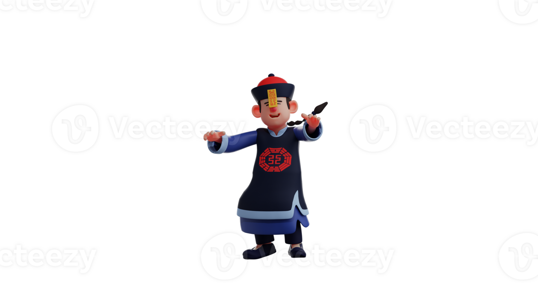 3D illustration. Vampire 3D cartoon character. Vampire with a pose directing both hands forward. Vampire closed his eyes while smiling and looks adorable. 3D cartoon character png