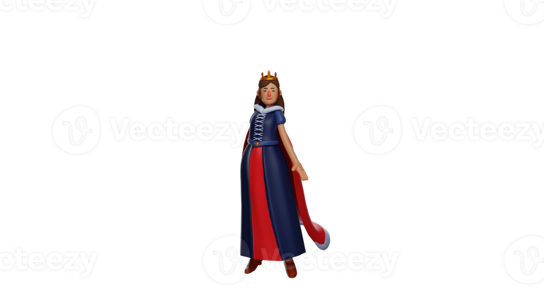 3D illustration. Elegant Princess 3D cartoon character. Princess stood up while showing her pretty smile. Princess smiled and faced someone in front of her. 3D cartoon character png
