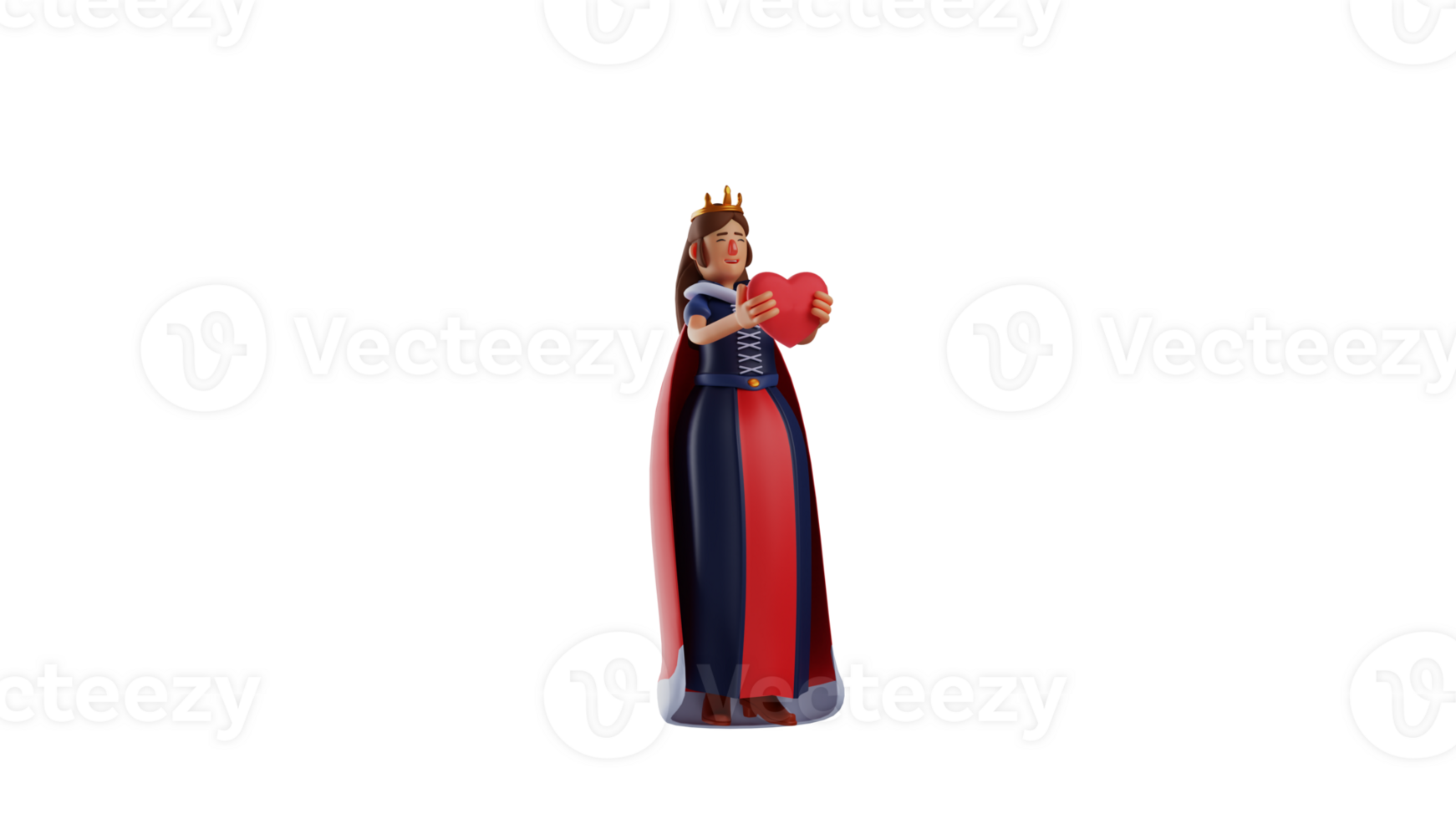 3D illustration. Amazing Princess 3D cartoon character. The princess carries a heart symbol holding it forward. The royal princess smiled sweetly and showed her romantic side. 3D cartoon character png