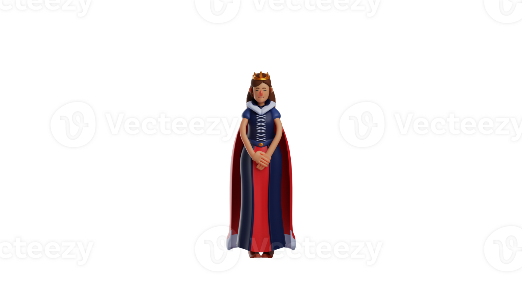 3D illustration. Princess 3D cartoon character. Calm princess with bowed pose. Princess showed an expression of guilt by bringing her hands together in front. 3D cartoon character png