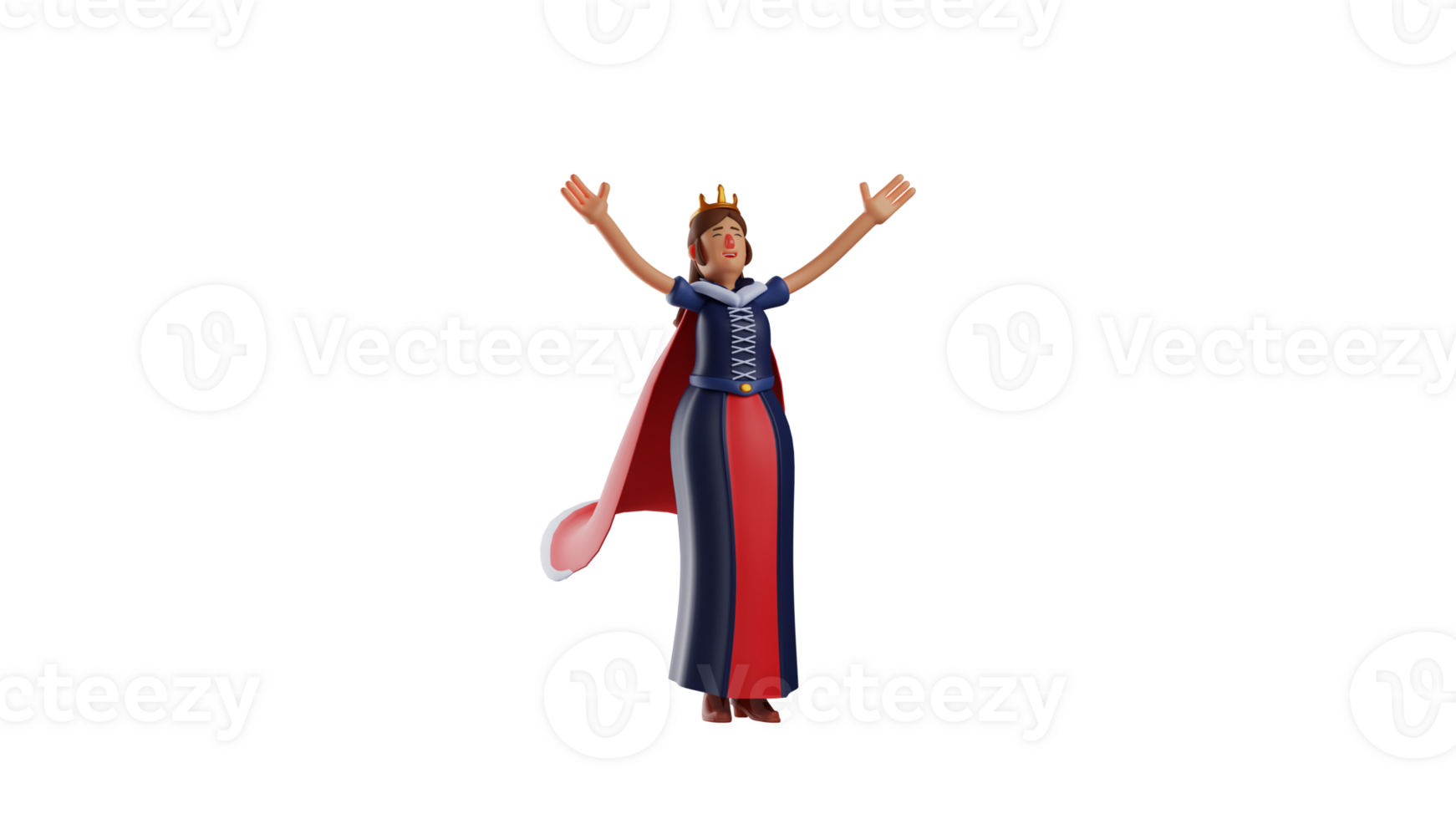 3D illustration. Happy Cinderella 3D cartoon character. Cinderella stretched her hands up. Cinderella showed a free and happy expression to come out of hiding. 3D cartoon character png