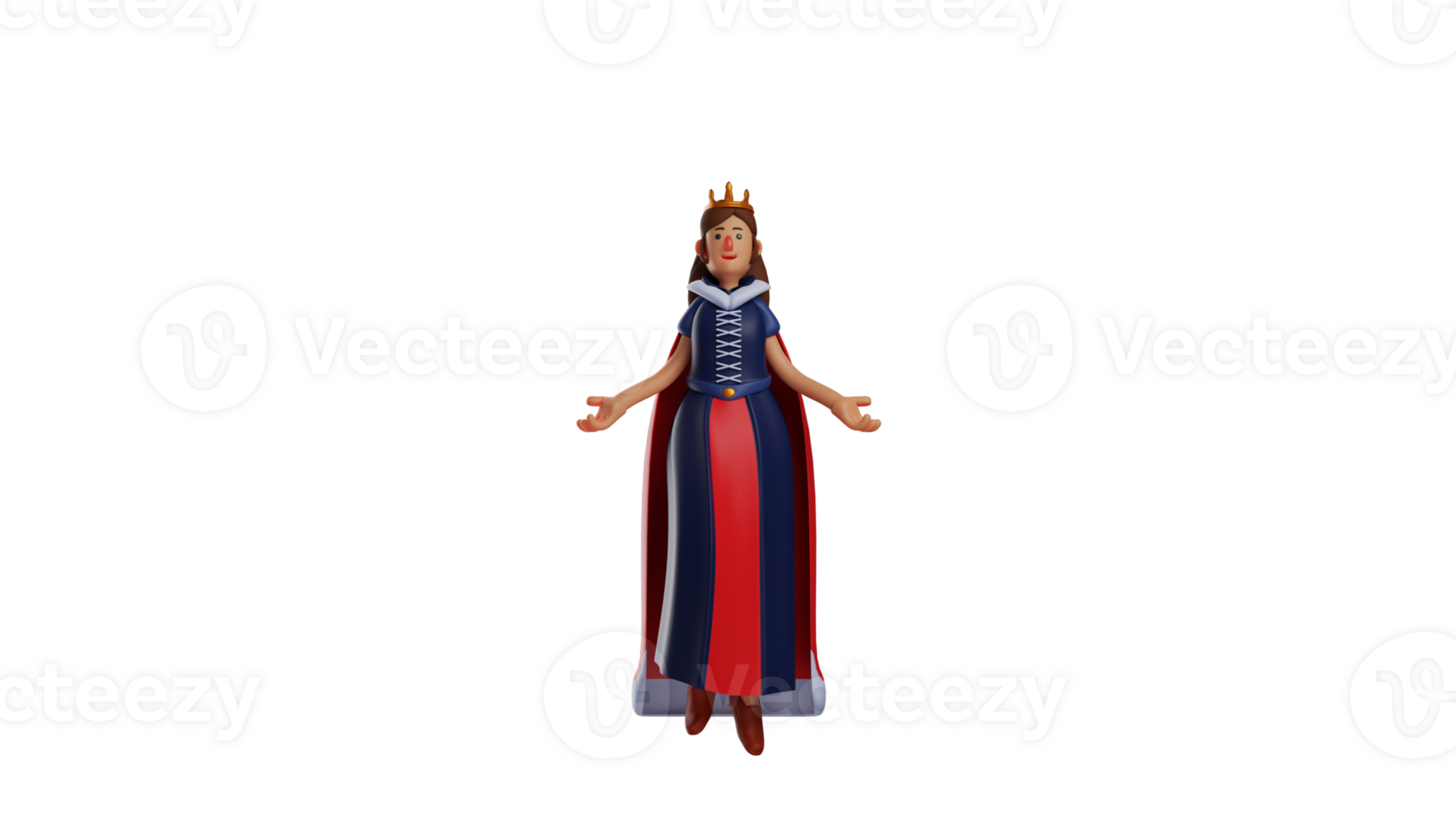 3D illustration. Sweet Princess 3D cartoon character. Princess shows a questioning pose. The princess stretched her arms forward and gave a slight smile. 3D cartoon character png