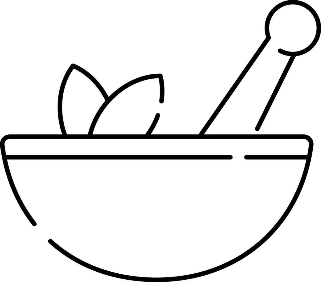 Leaves Mortar With Pestle Icon In Thin Line Art. vector