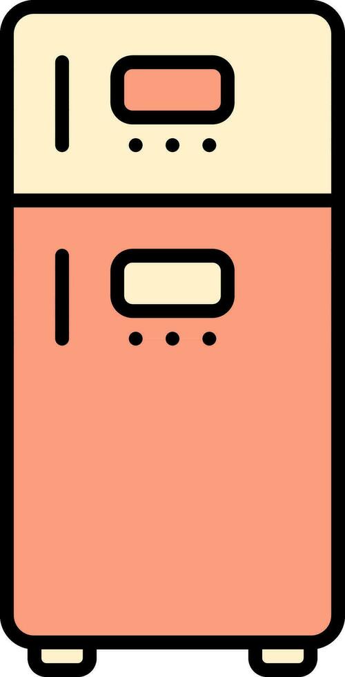 Double Door Fridge Orange And Yellow Icon In Flat Style. vector