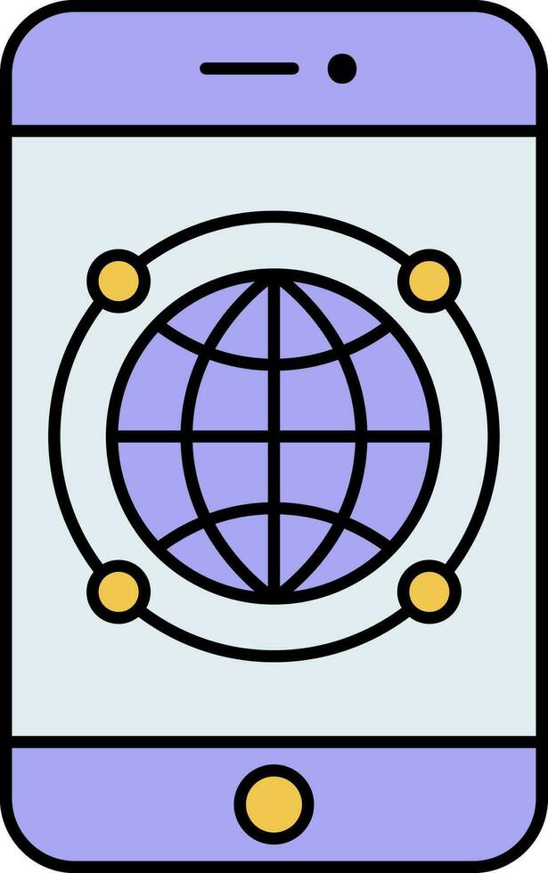 Yellow And Blue Globe In Smartphone Screen Flat Icon. vector