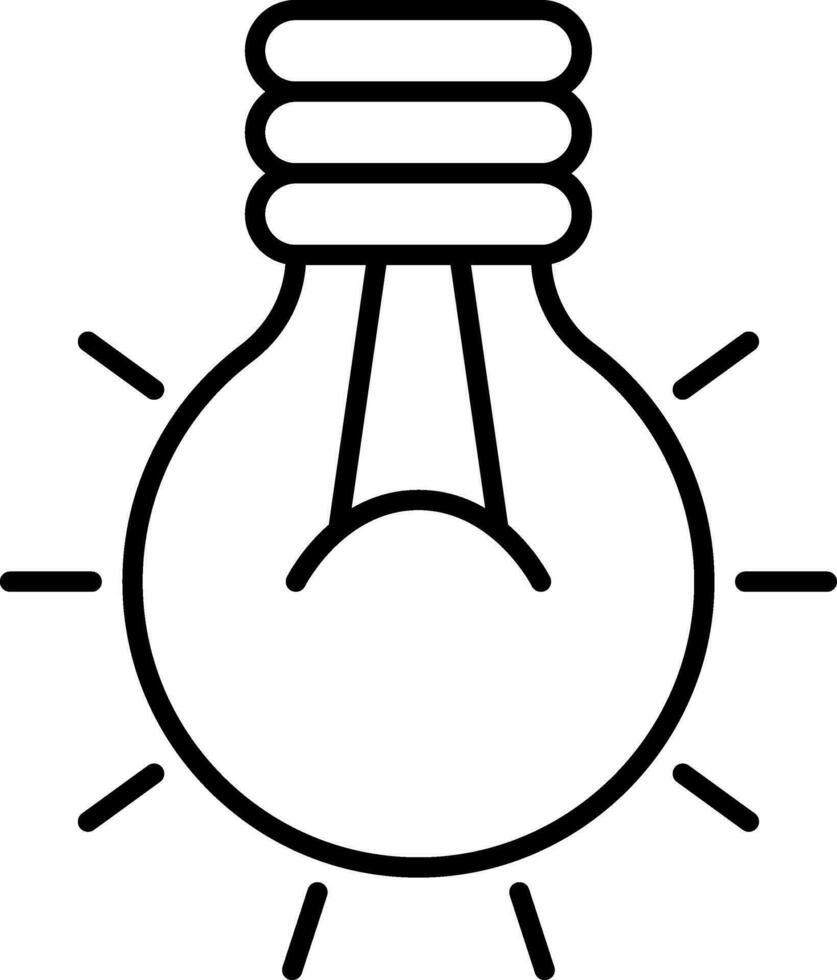 Illuminated Light Bulb Icon In Black Outline. vector