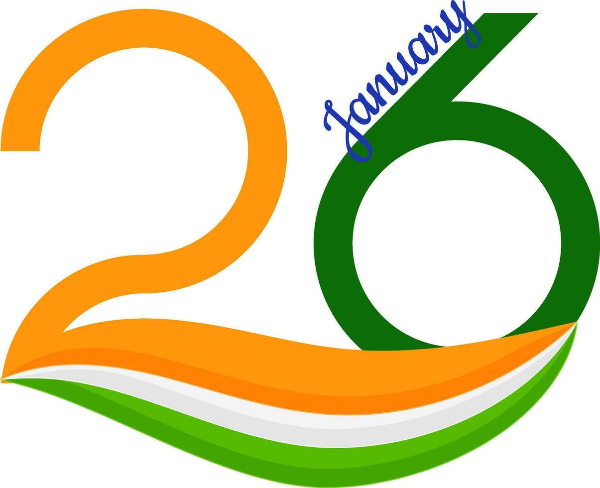 Tricolor 26 Number Of January Against White Background. vector