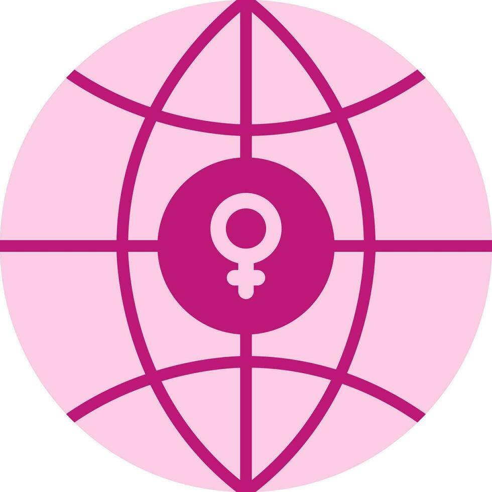 Pink Illustration Of Woman In World Icon. vector