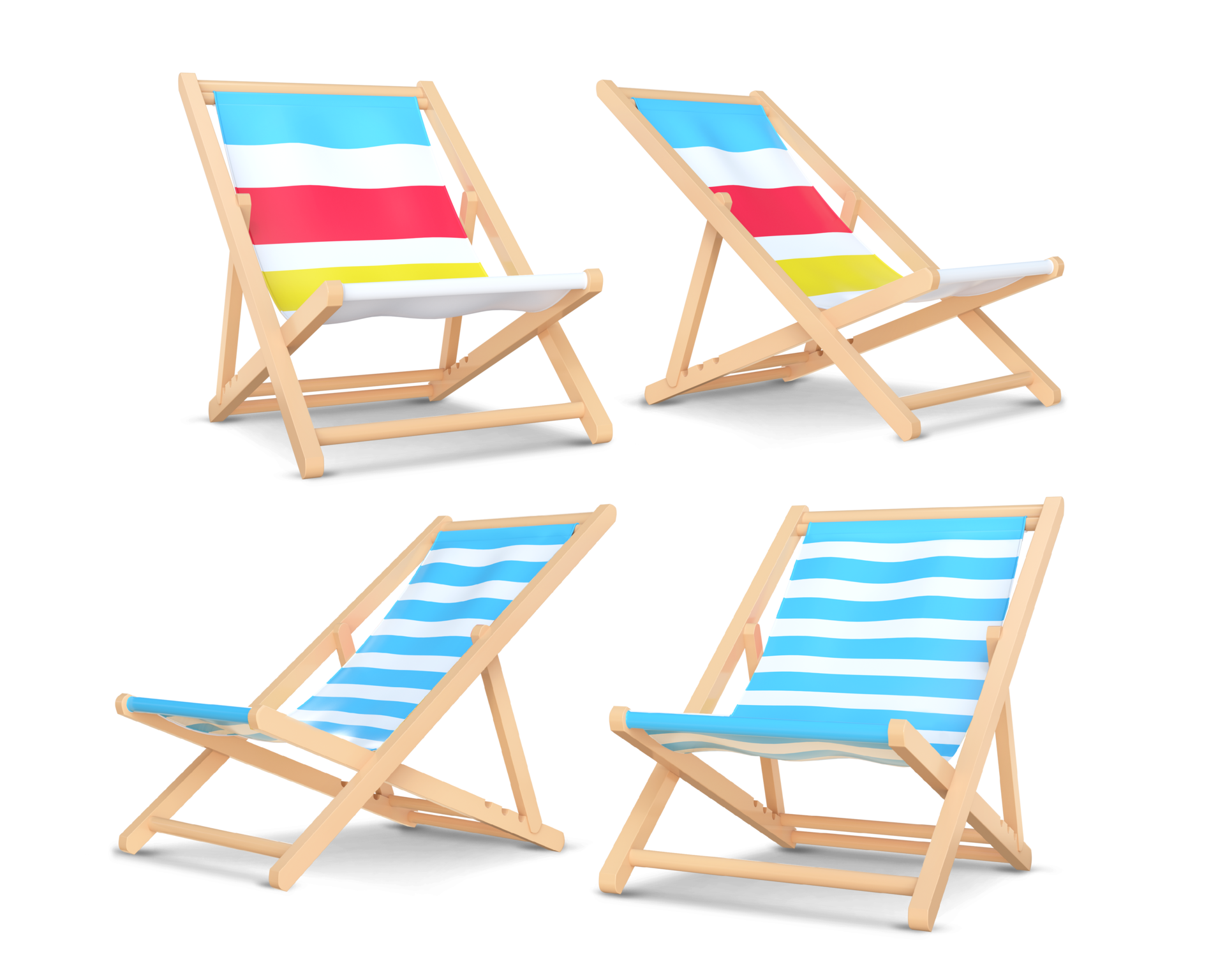 3D Rendering Set Of Beach Chairs With Different Textures 24958387 PNG