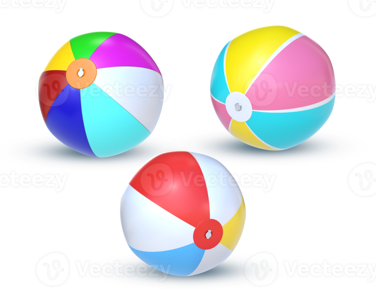 3D Rendering Set Of Beach Balls With Different Colors png