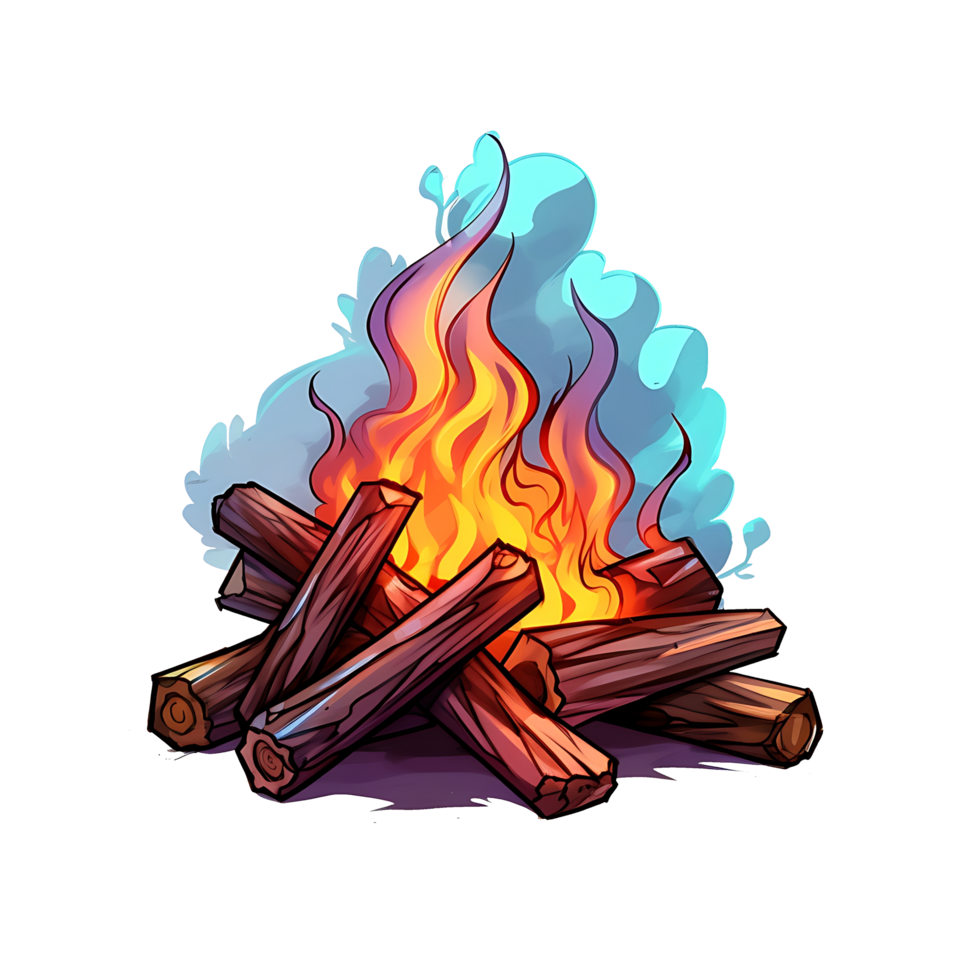 wood burning fire illustration. isolated object transparent background. AI Generated png