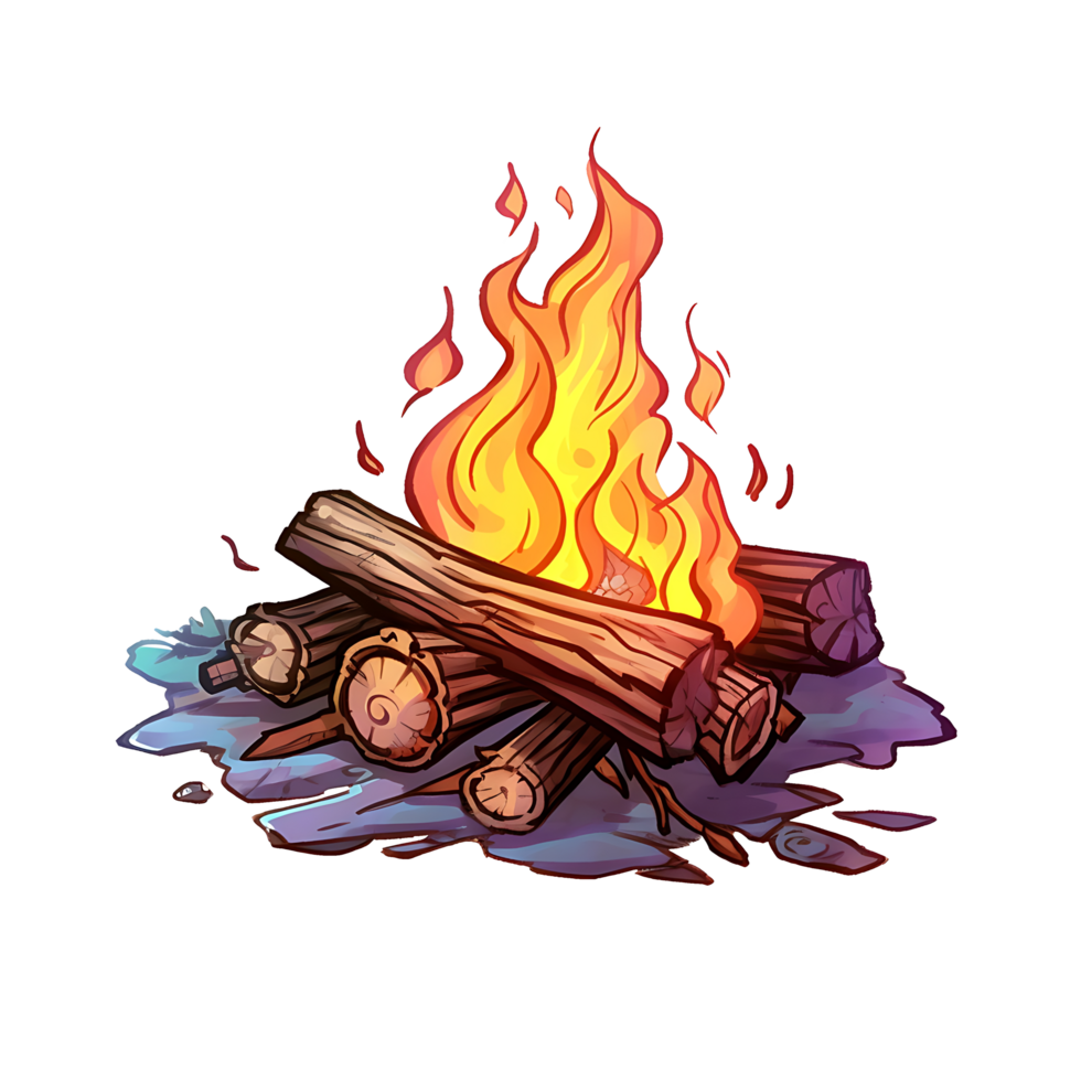 wood burning fire illustration. isolated object transparent background. AI Generated png