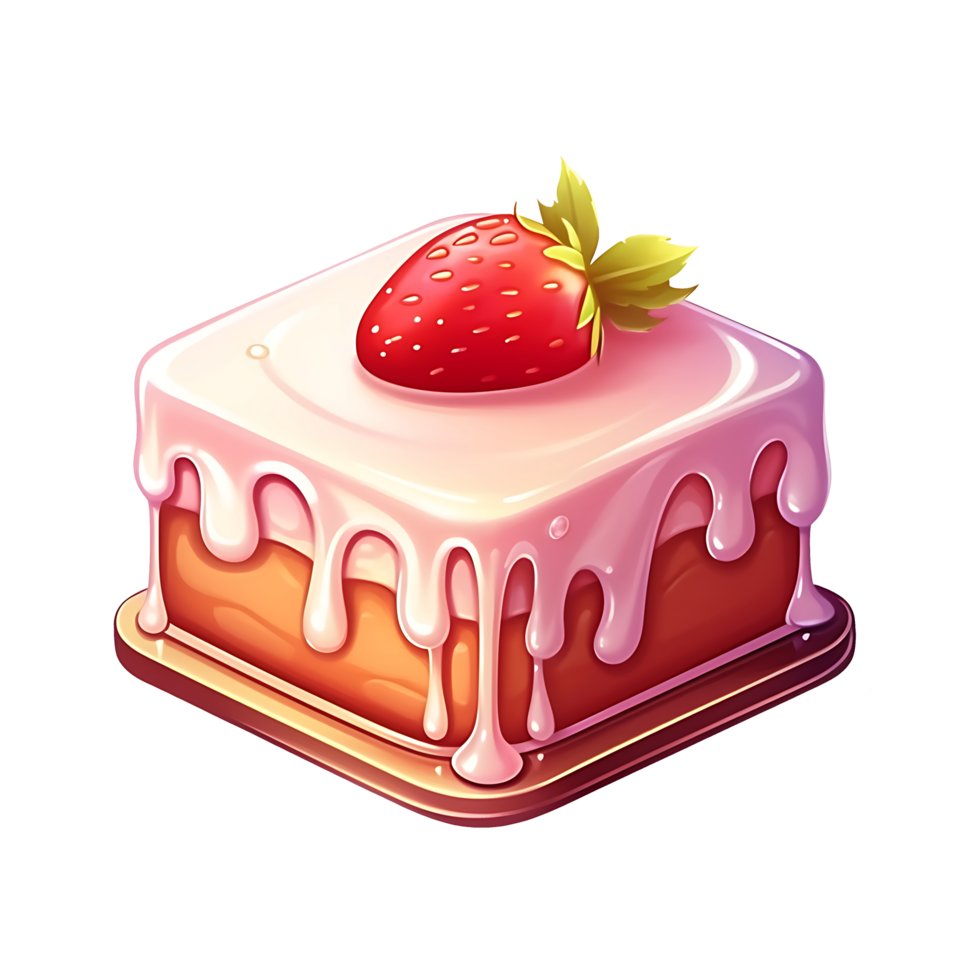strawberry cake illustration. isolated object transparent background. png