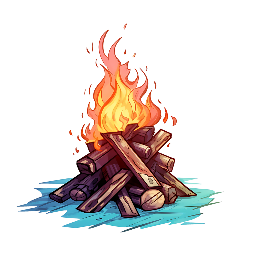 wood burning fire illustration. isolated object transparent background. png