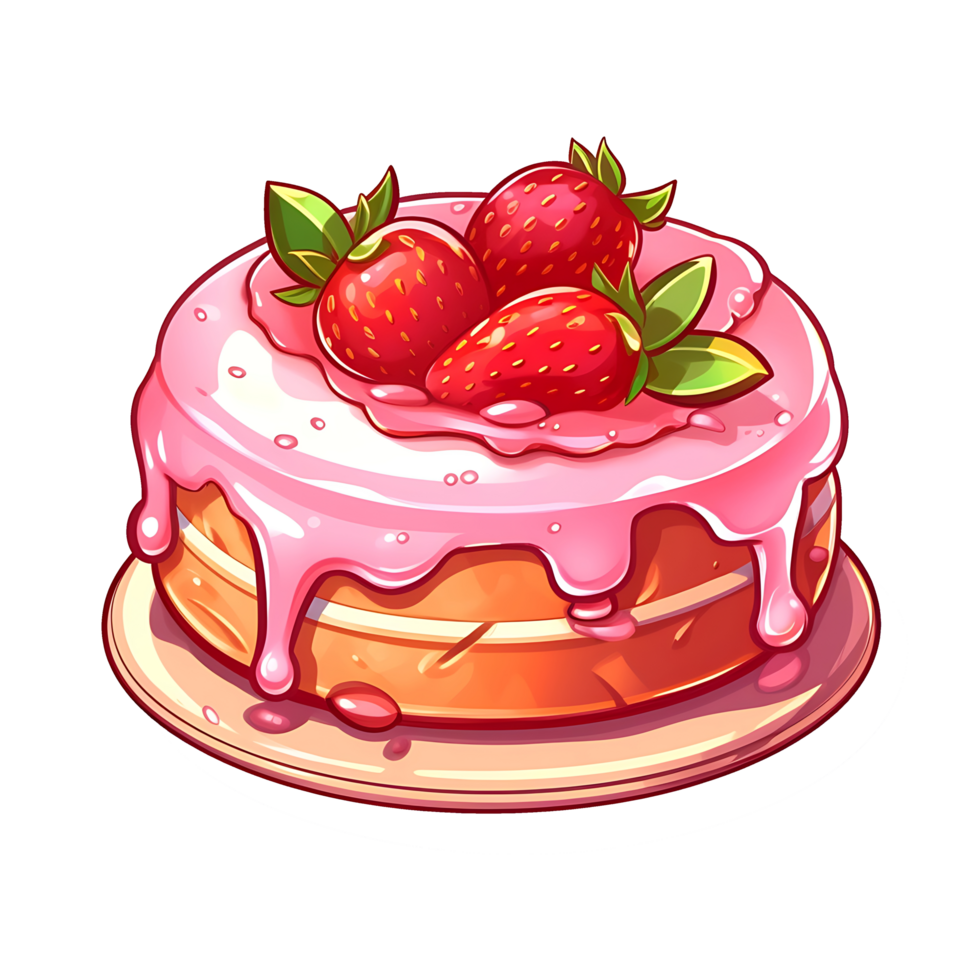 strawberry cake illustration. isolated object transparent background. png