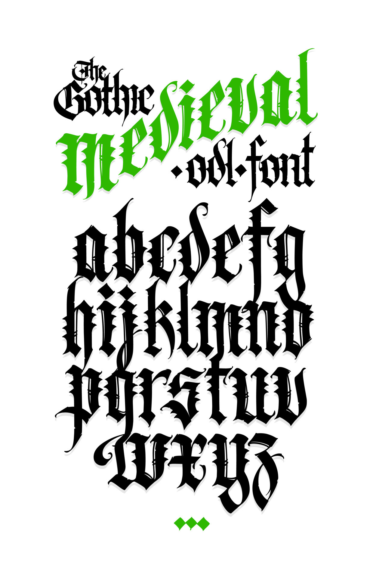 WebGothic alphabet. Vector. Medieval latin white letters on a black
