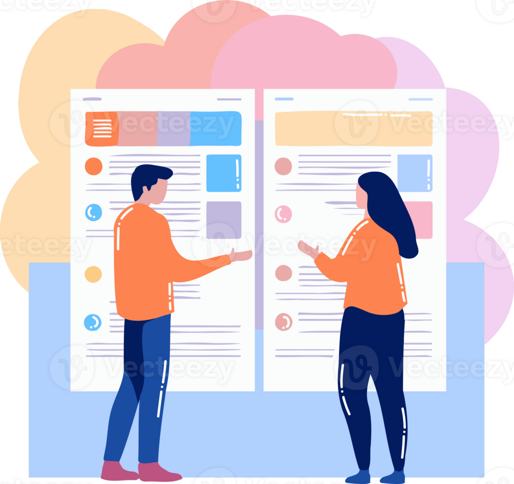 Hand Drawn Group of business people with presentation in flat style png