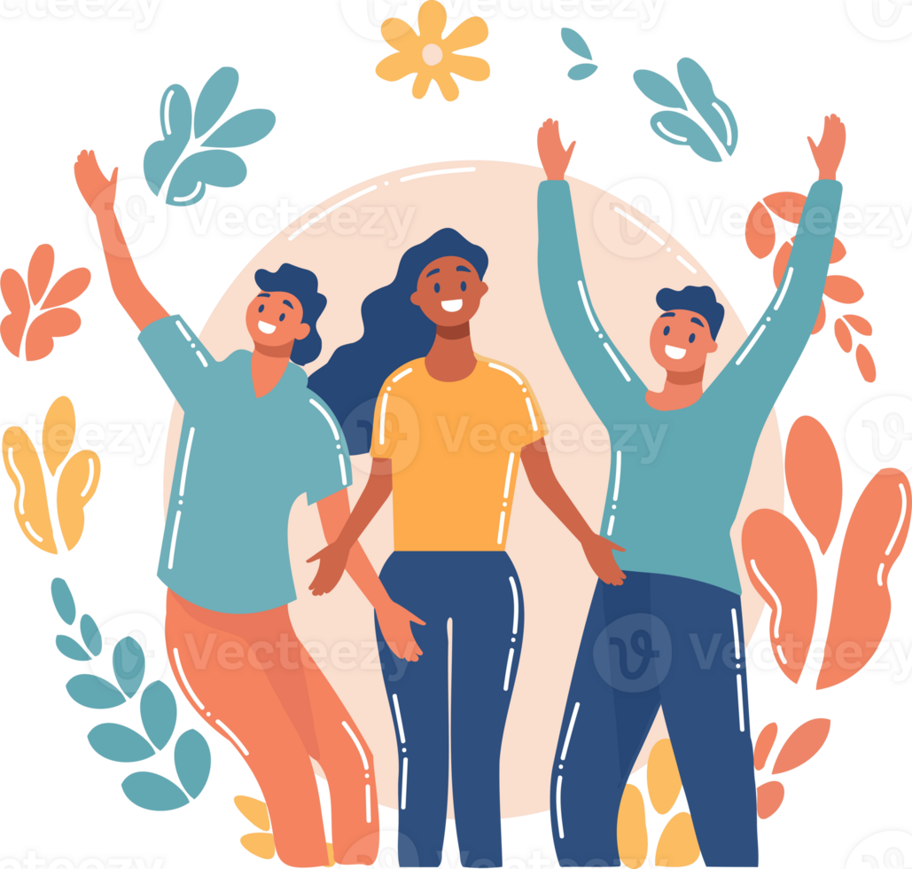 Hand Drawn Group of characters are happy in flat style png