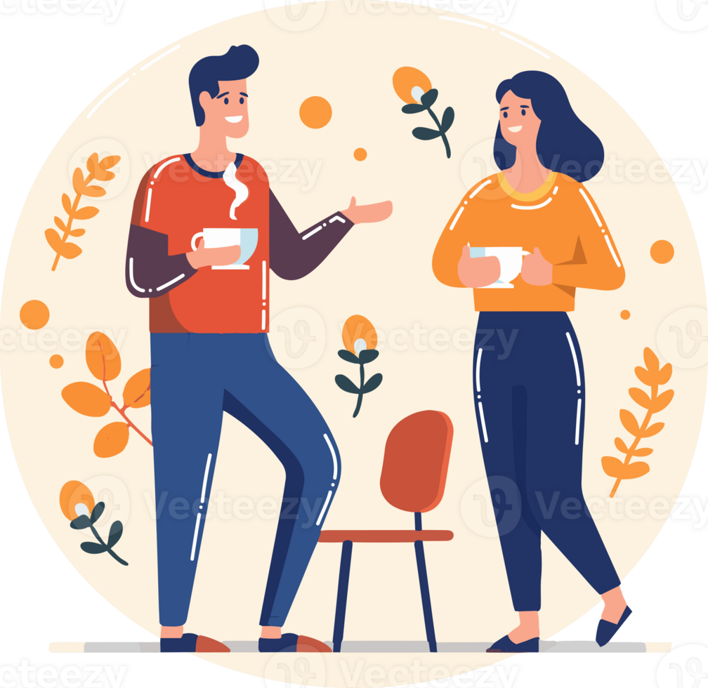 Hand Drawn business people standing and talking in flat style png