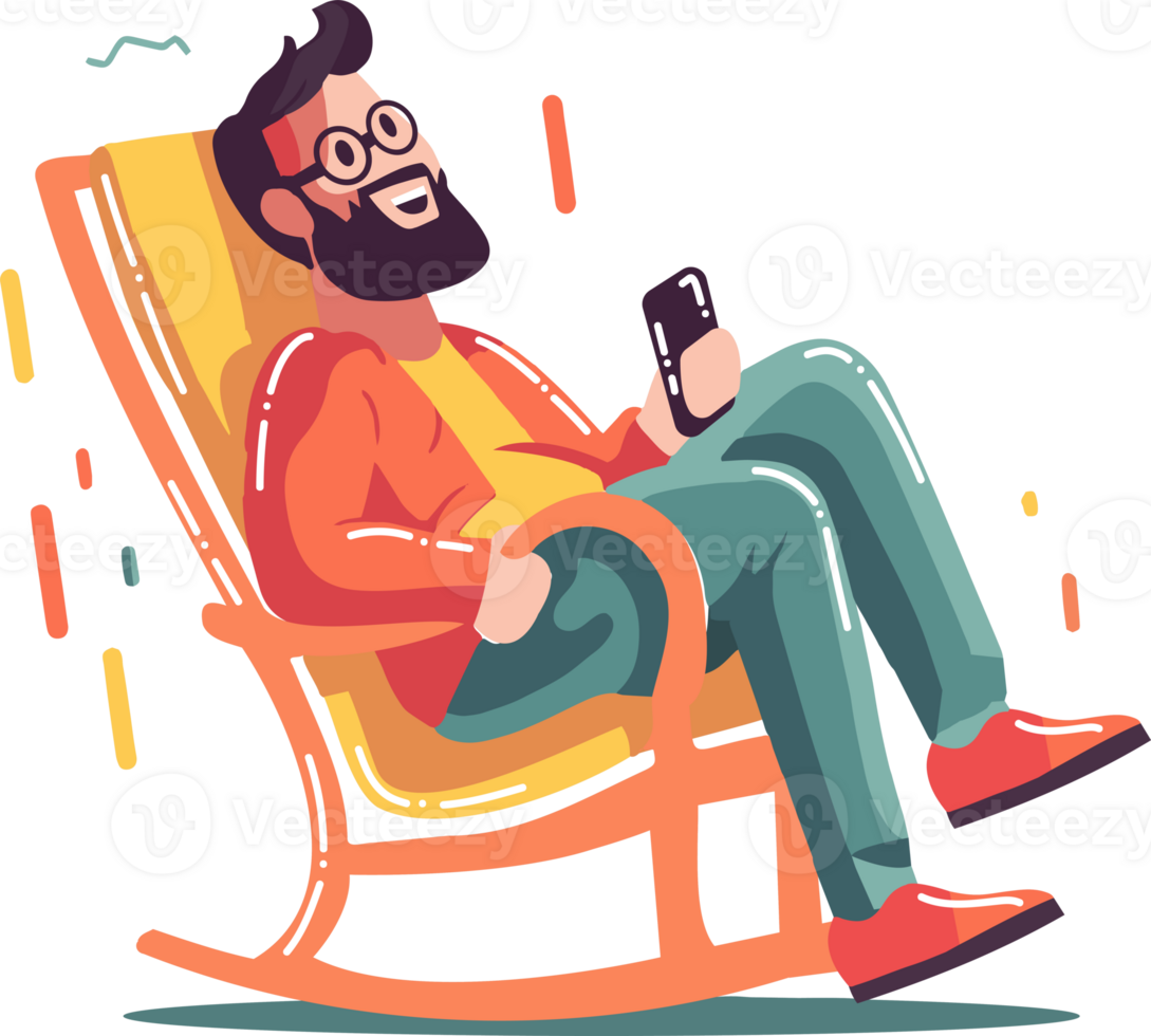 Hand Drawn man sitting and resting in flat style png