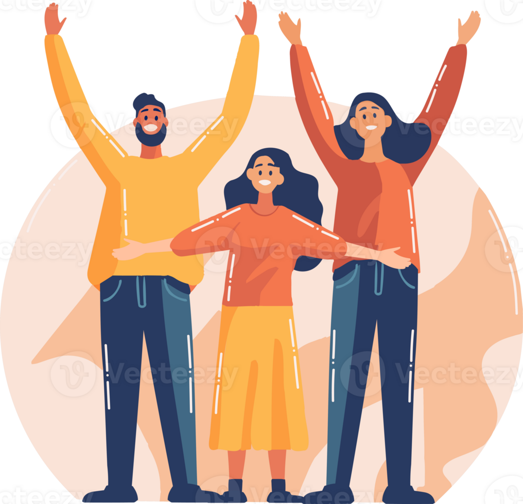 Hand Drawn Group of characters are happy in flat style png