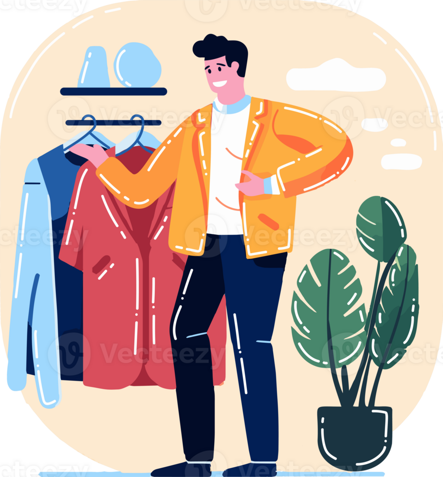 Hand Drawn smiling man with wardrobe in flat style png