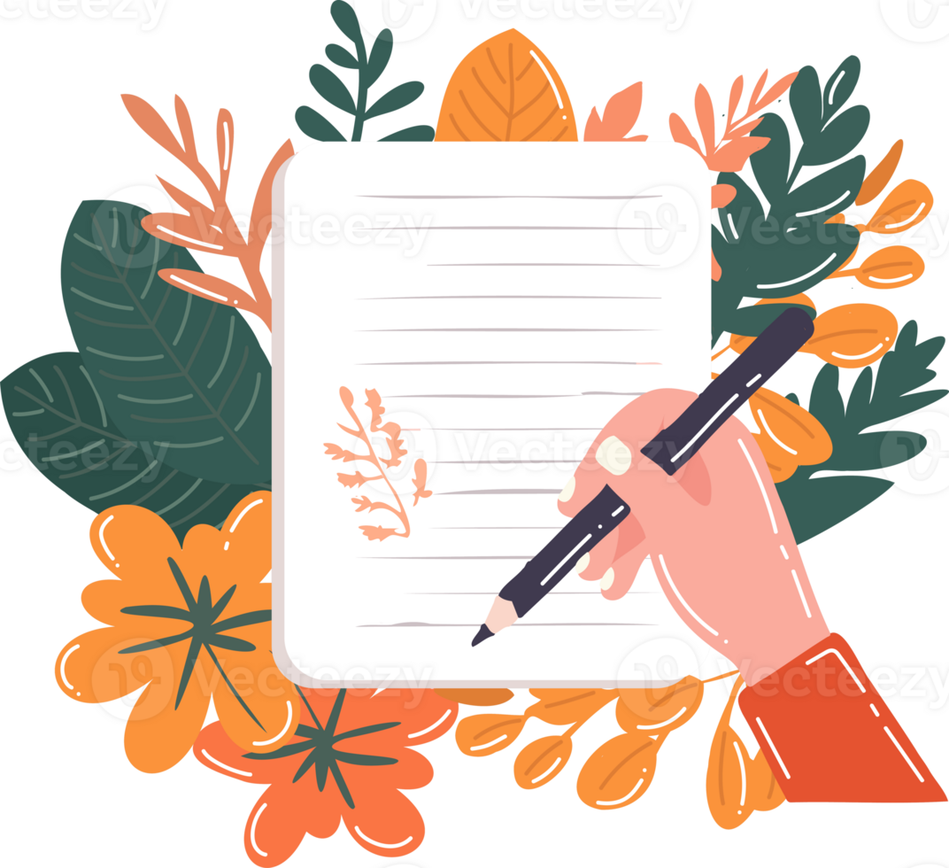 Hand Drawn notebook with flowers in flat style png