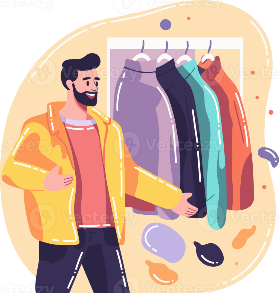 Hand Drawn smiling man with wardrobe in flat style png