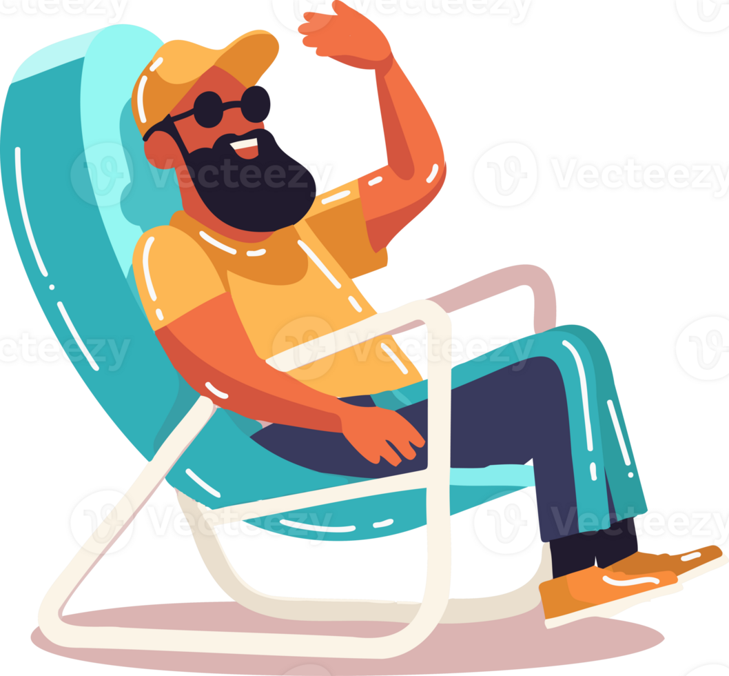 Hand Drawn man sitting and resting in flat style png