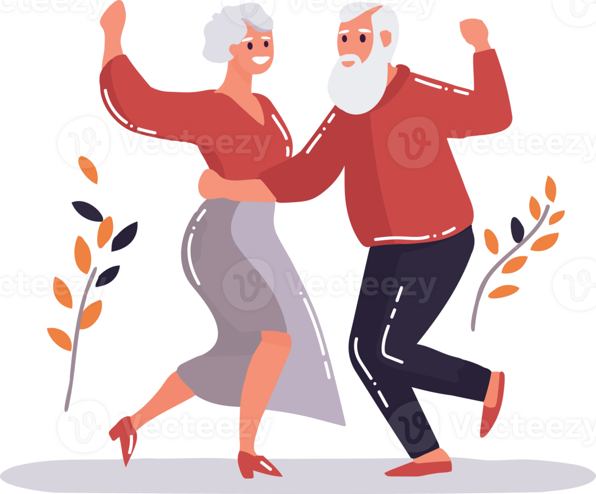 Hand Drawn Happy elderly couple dancing in flat style png