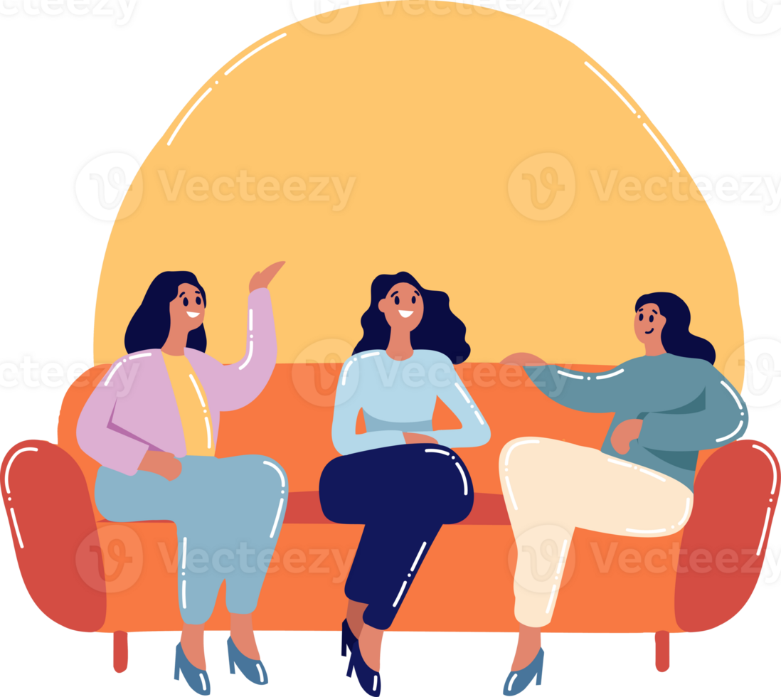 Hand Drawn group of women sitting and talking in flat style png