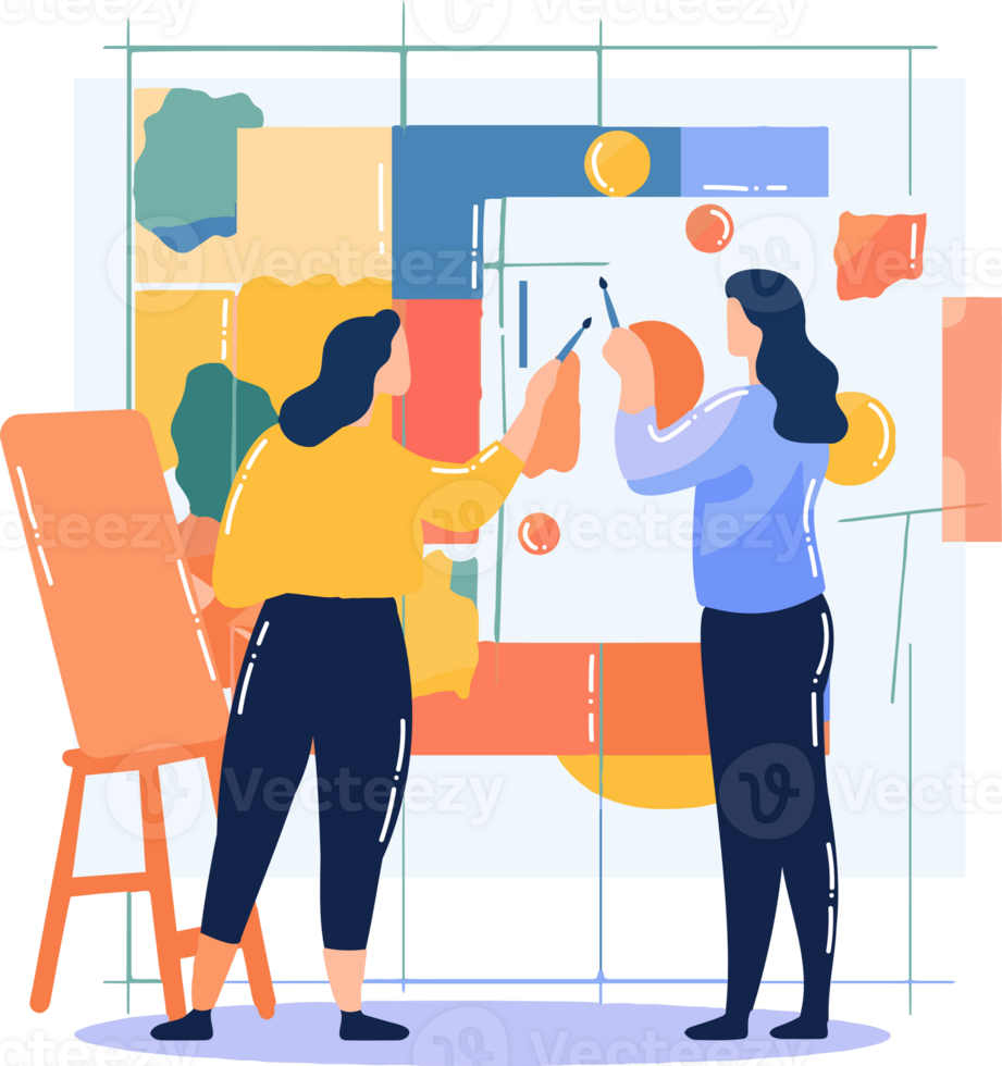 Hand Drawn Group of business people with presentation in flat style png