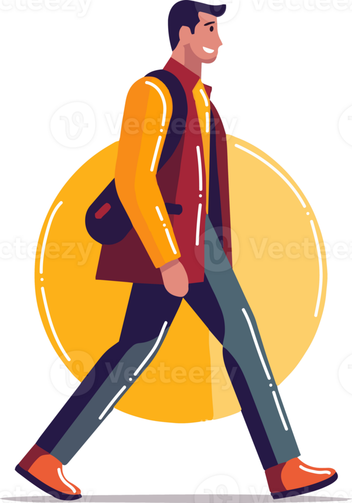 Hand Drawn man walking in flat style png