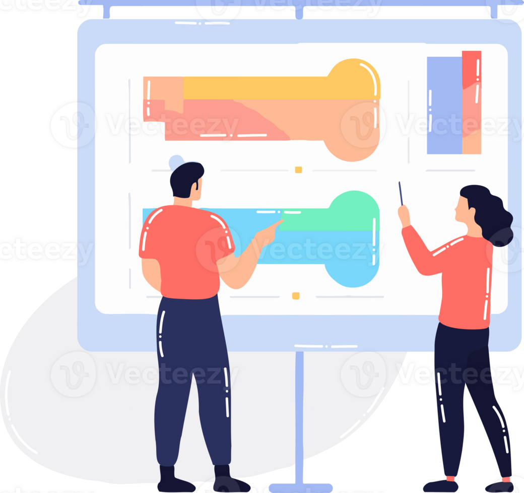 Hand Drawn Group of business people with presentation in flat style png