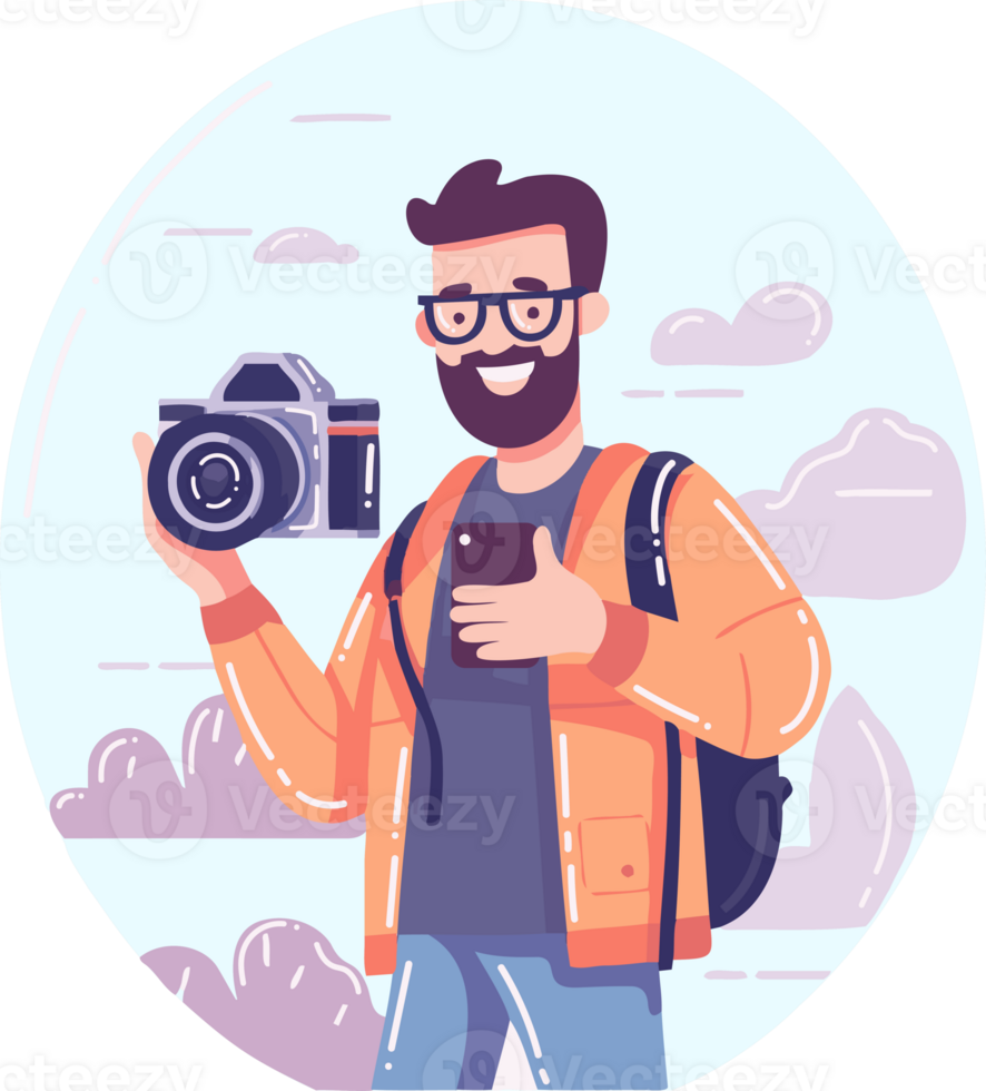 Hand Drawn Cameraman with a camera in flat style png