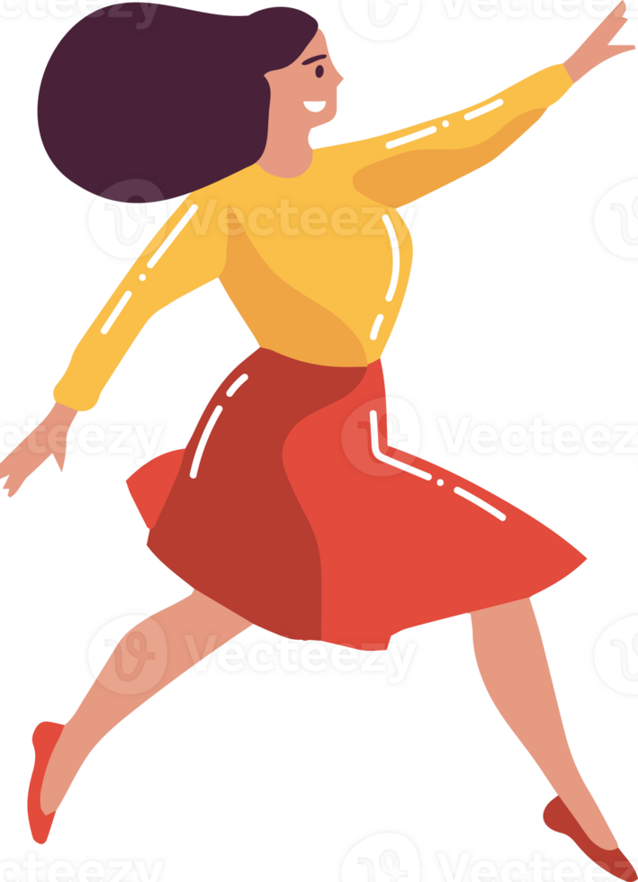 Hand Drawn female character jumping in flat style png