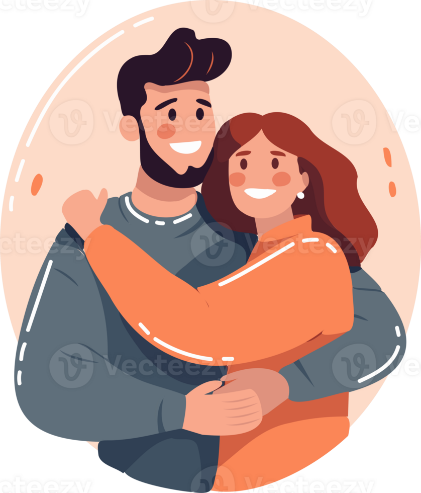 Hand Drawn couple hugging in flat style png