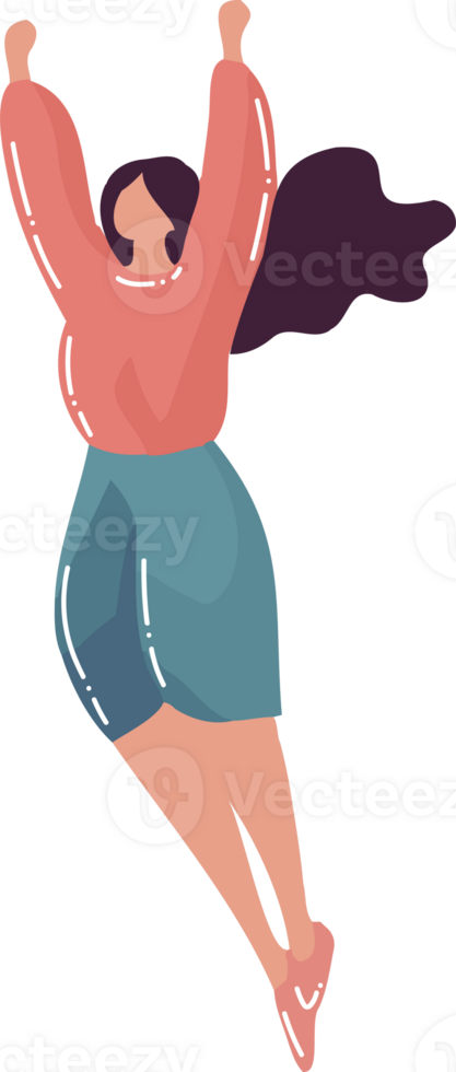 Hand Drawn female character jumping in flat style png
