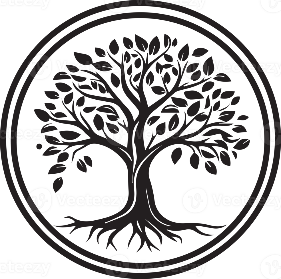 Hand Drawn vintage tree logo in flat style png