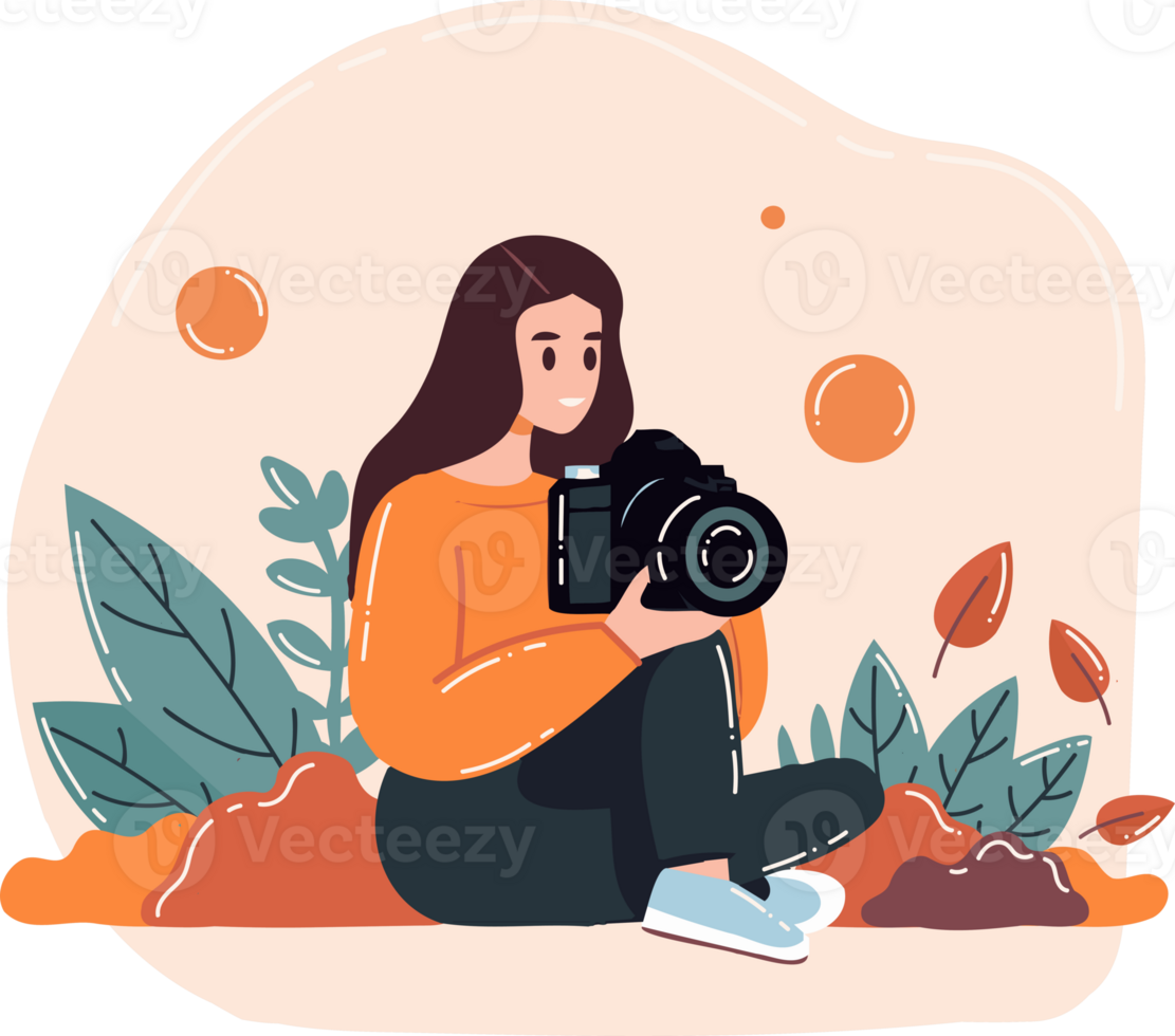 Hand Drawn Female cameraman with a camera in flat style png